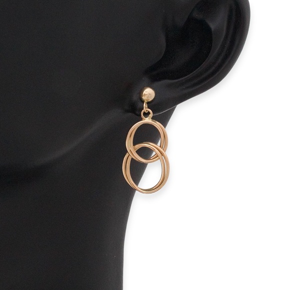 Vintage 14K Gold Dangle Earrings Interlocking Circle Drop Solid Yellow Gold - Picture 3 of 5